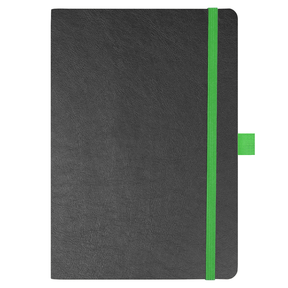 Блокнот Flexy Forest Urban Soft leather  А5, недатированный, с резинкой и петлей для ручки, в гибкой обложке, черно-зеленый_ЧЕРНЫЙ 3