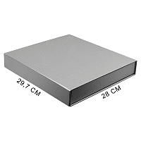 Подарочная коробка, размер 29,7*28,0*4,5 см, Solution Prestige Magnum Linen с магнитным клапаном под индивидуальную вырубку, серебристая, с бежевым ложементом