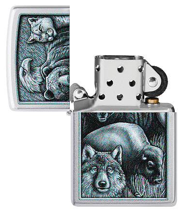 Зажигалка ZIPPO Animal Kingdom Design с покрытием Satin Chrome, латунь/сталь, серебристая, матовая, 38x13x57 мм