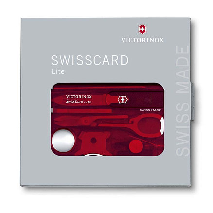 Швейцарская карточка VICTORINOX SwissCard Lite, 13 функций, полупрозрачная красная