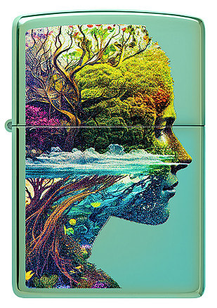 Зажигалка ZIPPO One with Nature Design с покрытием High Polish Green, латунь/сталь, зеленая, глянцевая, 38x13x57 мм
