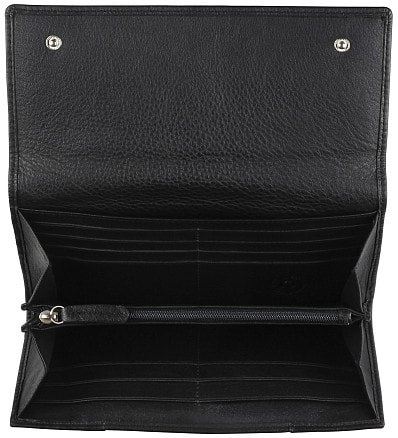 Кошелёк женский BUGATTI Lady Top, чёрный, натуральная воловья кожа, 20х2,5х10,5 см