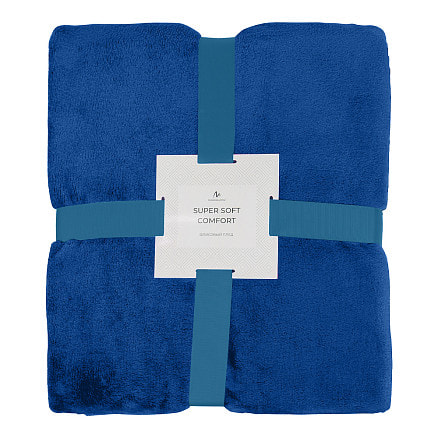 Плед мягкий флисовый Super Soft  Comfort, 125*150 см, синий, в подарочной белой крафтовой коробке с окошком