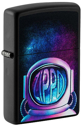 Зажигалка ZIPPO Astronaut с покрытием Black Matte, латунь/сталь, чёрная, матовая, 38x13x57 мм