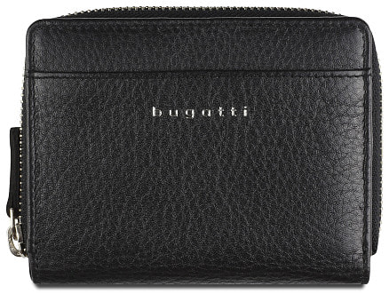 Кошелёк женский BUGATTI Lady Top, на молнии, чёрный, натуральная воловья кожа, 12х2,5х9 см
