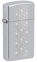 Зажигалка ZIPPO Slim® Honeycomb Design с покрытием High Polish Chrome, латунь/сталь, серебристая, 29x10x60 мм