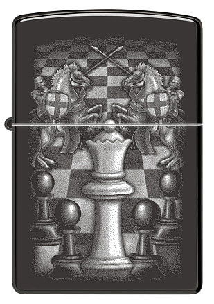 Зажигалка ZIPPO Chess Design с покрытием High Polish Black, латунь/сталь, черная, 38x13x57 мм