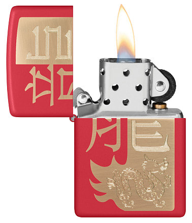 Зажигалка ZIPPO Year of the Dragon 2024 с покрытием Red Matte, латунь/сталь, красная, 38x13x57 мм