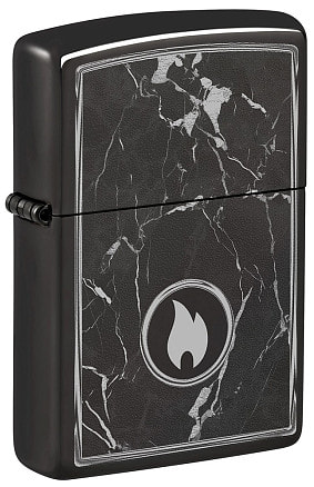Зажигалка ZIPPO Marble Flame с покрытием High Polish Black, латунь/сталь, черная, глянцевая, 38x13x57 мм