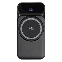 Внешний аккумулятор (powerbank) «Nova», 10 000 mAH, с тремя зарядными шнурами, c беспроводным магнитным контактом magsafe до 15W, 22,5W (Ватт) super fast charge, Power Delivery (PD) 20W (dfnn), QC3.0, черный