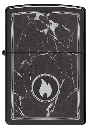 Зажигалка ZIPPO Marble Flame с покрытием High Polish Black, латунь/сталь, черная, глянцевая, 38x13x57 мм