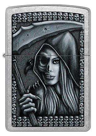 Зажигалка ZIPPO Grim Beauty с покрытием Street Chrome, латунь/сталь, серебристая, матовая, 38x13x57 мм