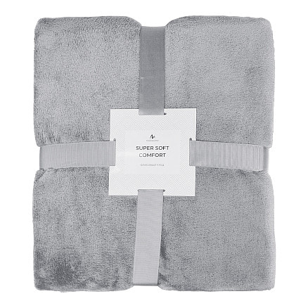 Плед мягкий флисовый Super Soft  Comfort, 125*150 см, серый, в подарочной белой крафтовой коробке с окошком