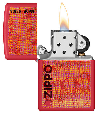 Зажигалка ZIPPO Made in USA Design с покрытием Red Matte, латунь/сталь, красная, 38x13x57 мм