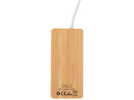 USB хаб с подсветкой лого Reedia S5, 3*USB, 1*Type C, бамбук, черный