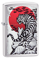 Зажигалка ZIPPO Asian Tiger с покрытием Brushed Chrome, латунь/сталь, серебристая, 38x13x57 мм