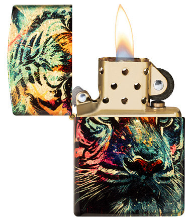 Зажигалка ZIPPO Painted Tiger Design с покрытием 540 Tumbled Brass, латунь/сталь, разно