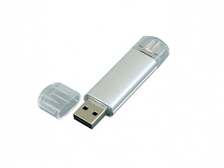 USB-флешка на 16 Гб.c дополнительным разъемом Micro USB, серебро