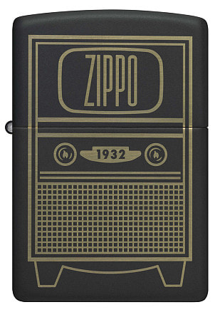 Зажигалка ZIPPO Vintage TV Design с покрытием Black Matte, латунь/сталь, черная, 38x13x57 мм