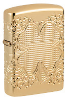 Зажигалка ZIPPO Armor® Lucky Clover с покрытием High Polish Gold Plate, латунь/сталь, золотистая, 38x13x57 мм