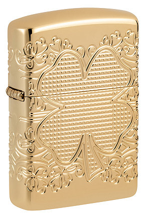 Зажигалка ZIPPO Armor® Lucky Clover с покрытием High Polish Gold Plate, латунь/сталь, золотистая, 38x13x57 мм