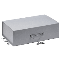 Подарочная коробка, размер 39*26,3*11 см, Solution Prestige Big Case Linen с магнитным клапаном и ручкой , с EVA ложементом 36,8*25,1*4 см под индивидуальную вырубку, серебристая