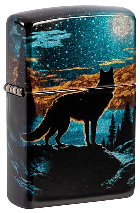 Зажигалка ZIPPO Moonlight Wolf Design с покрытием 540 Tumbled Chrome, латунь/сталь, разно