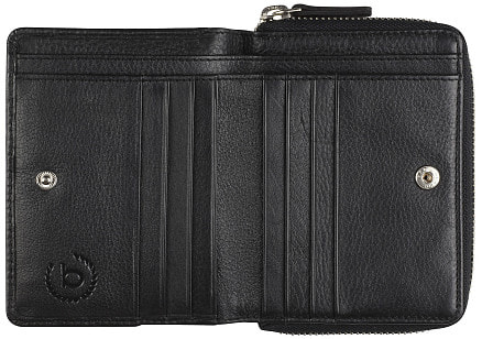 Кошелёк женский BUGATTI Lady Top, на молнии, чёрный, натуральная воловья кожа, 12х2,5х9 см