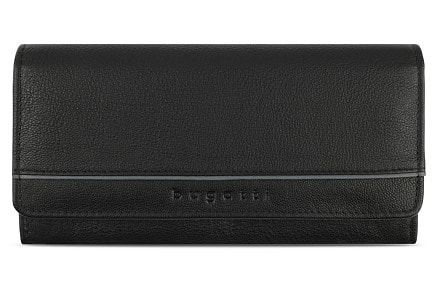 Кошелёк женский BUGATTI Banda, с защитой данных RFID, чёрный, кожа козы/полиэстер, 18,5х2,5х9,5 см