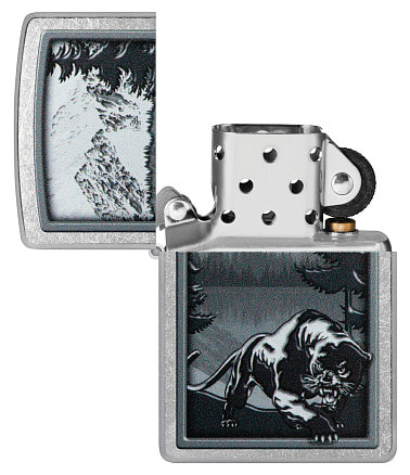 Зажигалка ZIPPO Mountain Lion с покрытием Street Chrome, латунь/сталь, серебристая, 38x13x57 мм