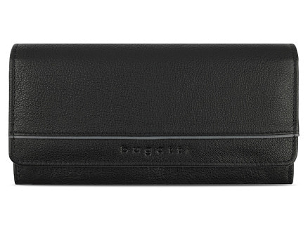 Кошелёк женский BUGATTI Banda, с защитой данных RFID, чёрный, кожа/полиэстер, 18,5х2,5х9,5 см