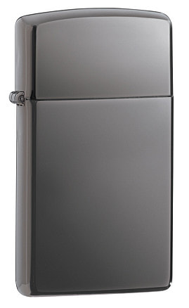 Зажигалка ZIPPO Slim® с покрытием Black Ice ®, латунь/сталь, чёрная, глянцевая, 29x10x60 мм