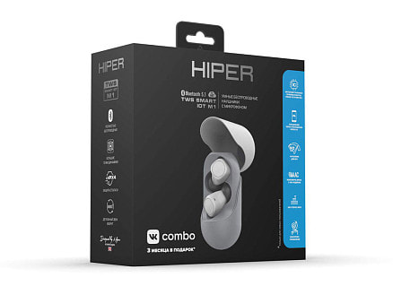 Беспроводные наушники HIPER TWS Smart IoT M1 (HTW-M10) Bluetooth 5.1 гарнитура, Серый (Р)