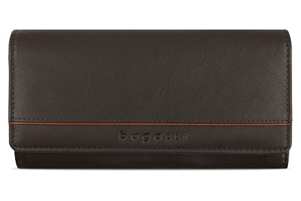 Кошелёк женский BUGATTI Banda, с защитой RFID, коричневый, кожа козы/полиэстер, 18,5х2,5х9,5 см