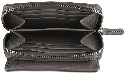 Кошелёк женский BUGATTI Lady Top, на молнии, серый, натуральная воловья кожа, 12х2,5х9 см
