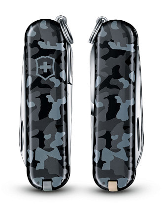 Нож-брелок VICTORINOX Classic SD Navy Camouflage, 58 мм, 7 функций, серо-синий камуфляж