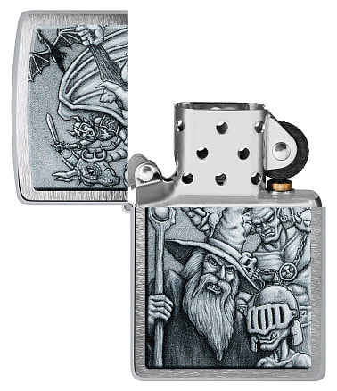Зажигалка ZIPPO Mystical Beings Design с покрытием Brushed Chrome, латунь/сталь, серебристая, 38x13x57 мм