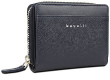 Кошелёк женский BUGATTI Lady Top, на молнии, тёмно-синий, натуральная воловья кожа, 12х2,5х9 см