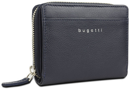 Кошелёк женский BUGATTI Lady Top, на молнии, тёмно-синий, натуральная воловья кожа, 12х2,5х9 см
