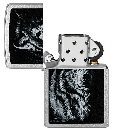 Зажигалка ZIPPO Shadow Wolf с покрытием Street Chrome, латунь/сталь, серебристая, матовая, 38x13x57 мм