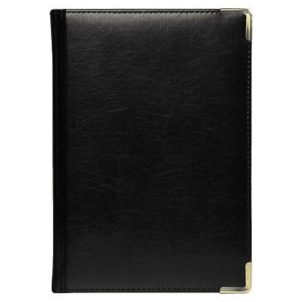 Ежедневник полудатированный Classic Pristine Gold А5, черный с золотом, с металлическими уголками, в твердой обложке с поролоном