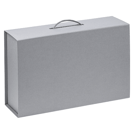 Подарочная коробка, размер 39*26,3*11 см, Solution Prestige Big Case Linen с магнитным клапаном и ручкой , серебристая