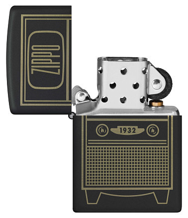 Зажигалка ZIPPO Vintage TV Design с покрытием Black Matte, латунь/сталь, черная, 38x13x57 мм