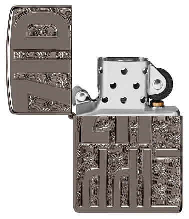 Зажигалка ZIPPO Reverse Carve с покрытием Black Ice®, латунь/сталь, чёрная, глянцевая, 38x13x57 мм