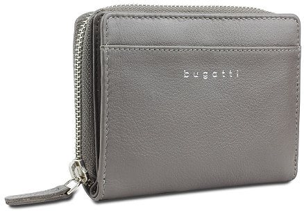 Кошелёк женский BUGATTI Lady Top, на молнии, серый, натуральная воловья кожа, 12х2,5х9 см