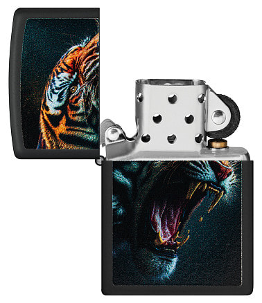 Зажигалка ZIPPO Tiger Roar Design с покрытием Black Matte, латунь/сталь, черная, 38x13x57 мм