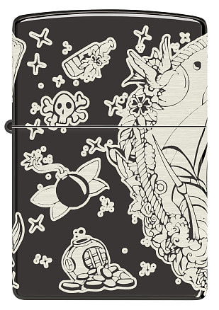 Зажигалка ZIPPO Pirates Treasure с покрытием High Polish Black, латунь/сталь, черная, 38x13x57 мм