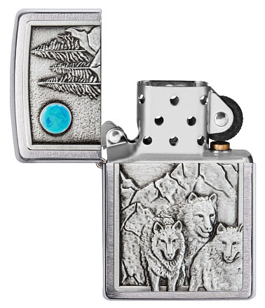 Зажигалка ZIPPO Wolf Design с покрытием Brushed Chrome, латунь/сталь, серебристая, 36x12x56 мм
