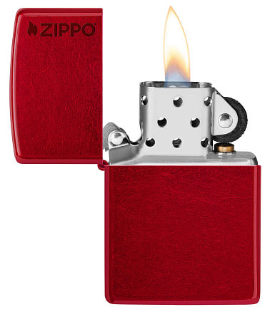 Зажигалка ZIPPO Logo с покрытием Candy Apple Red™, латунь/сталь, красная, глянцевая, 38x13x57 мм