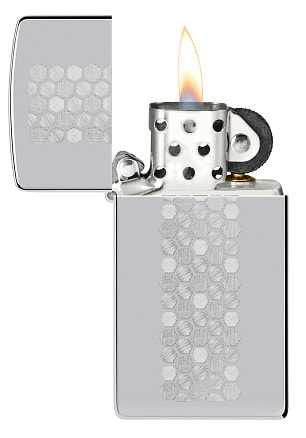 Зажигалка ZIPPO Slim® Honeycomb Design с покрытием High Polish Chrome, латунь/сталь, серебристая, 29x10x60 мм